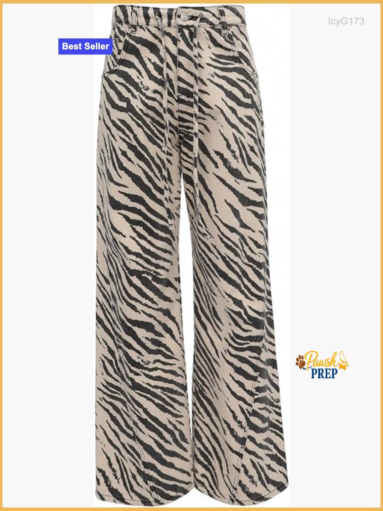 Y2k Striped Zebra Print Baggy Jeans High Waist Drawstring Pants